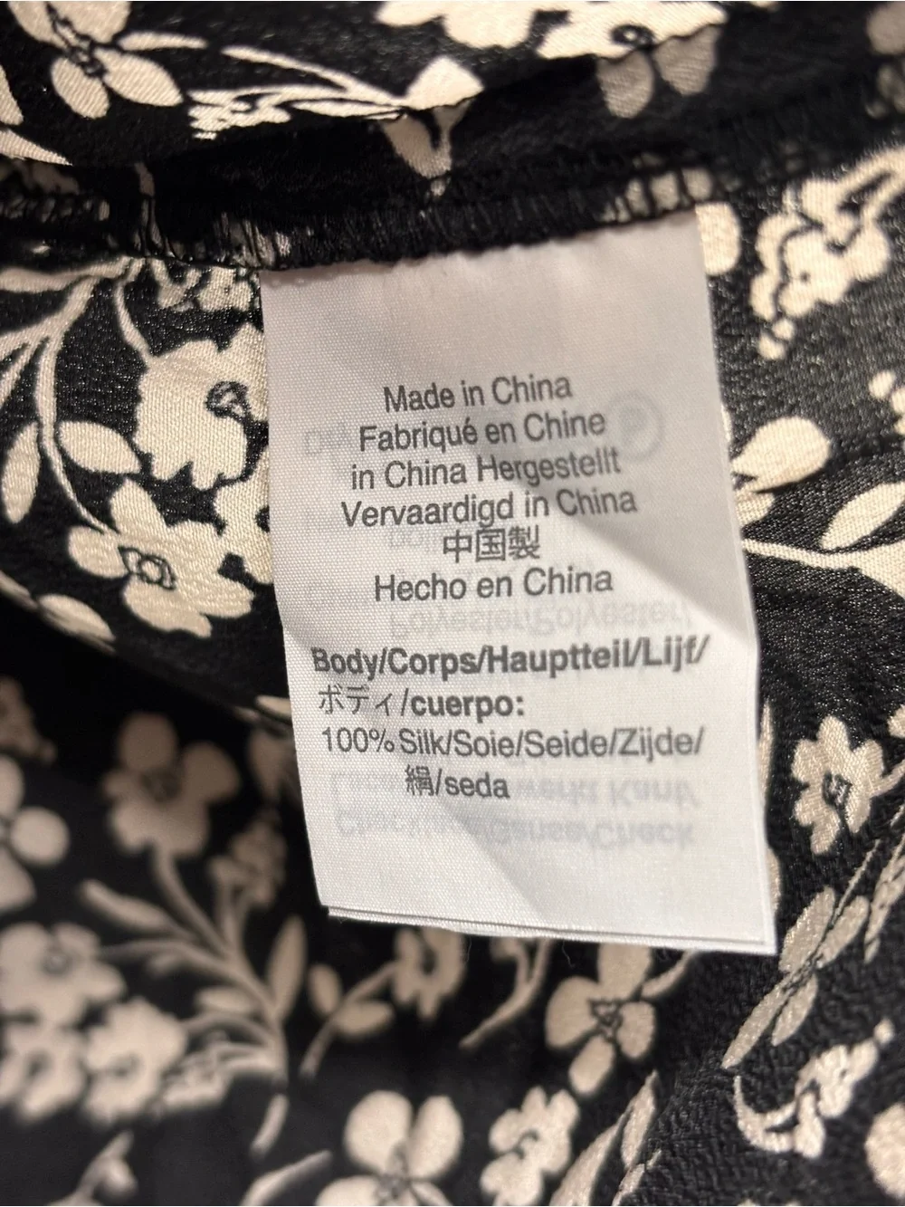 Point Sur by J Crew Black & White 100% Silk Floral Blouse Size Large